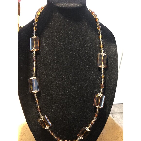 Joan Rivers Signed Necklace QVC Faux Amber Long Animal Print Leopard Cheetah - Picture 6 of 6